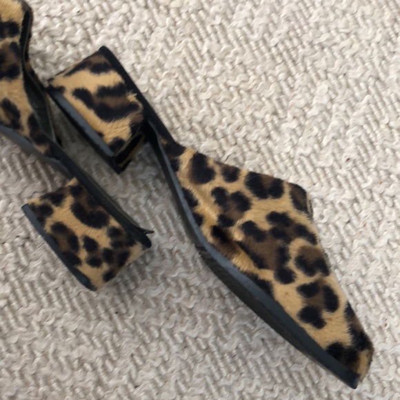 faux fuzzy Leopard Slide Mule Casual chunky heel shoe - Picture 6 of 16